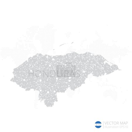 Ilustración de Mapa gris de Honduras aislado sobre fondo blanco con líneas de malla abstractas y escalas puntuales. Ilustración vectorial eps 10 - Imagen libre de derechos