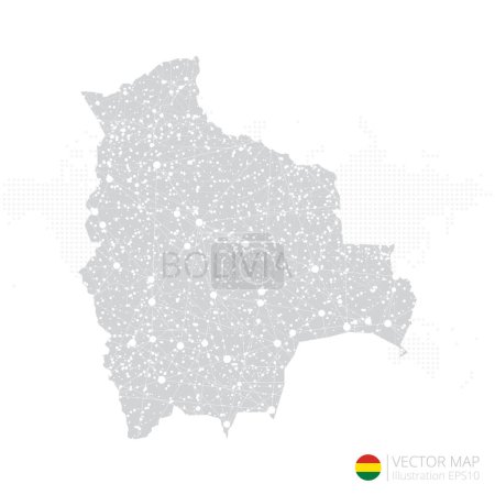 Téléchargez les illustrations : Carte grise de Bolivie isolée sur fond blanc avec une ligne de maille abstraite et des échelles de points. Illustration vectorielle eps 10 - en licence libre de droit
