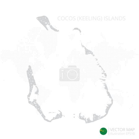 Ilustración de Mapa gris de las Islas Cocos aislado sobre fondo blanco con líneas de malla abstractas y escalas puntuales. Ilustración vectorial eps 10 - Imagen libre de derechos