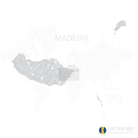 Ilustración de Mapa gris de Madeira aislado sobre fondo blanco con líneas de malla abstractas y escalas puntuales. Ilustración vectorial eps 10 - Imagen libre de derechos