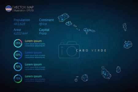 Ilustración de Cabo Verde mapa infografías vector plantilla con malla geométrica abstracta concepto de luz poligonal sobre fondo azul. Plantilla para diagrama, gráfico, presentación y gráfico. Ilustración vectorial eps10. - Imagen libre de derechos