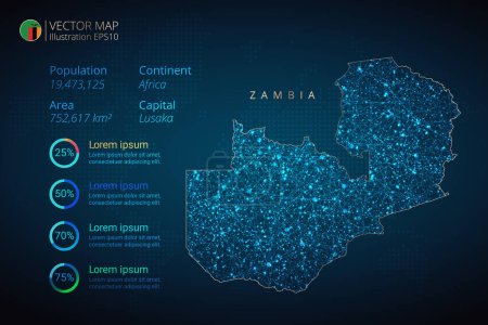 Illustration for Zambia map infographics vector template with abstract geometric mesh polygonal light concept on blue background. Template for diagram, graph, presentation and chart. Vector illustration eps10. - Royalty Free Image