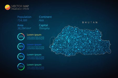 Illustration for Bhutan map infographics vector template with abstract geometric mesh polygonal light concept on blue background. Template for diagram, graph, presentation and chart. Vector illustration eps10. - Royalty Free Image