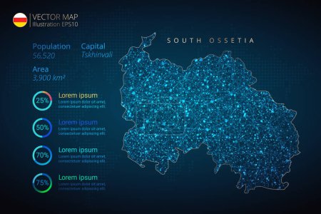 Illustration for South Ossetia map infographics vector template with abstract geometric mesh polygonal light concept on blue background. Template for diagram, graph, presentation and chart. Vector illustration eps 10. - Royalty Free Image
