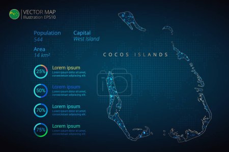 Ilustración de Cocos Islands mapa infografías vector plantilla con malla geométrica abstracta concepto de luz poligonal sobre fondo azul. Plantilla para diagrama, gráfico, presentación y gráfico. Ilustración vectorial eps 10. - Imagen libre de derechos