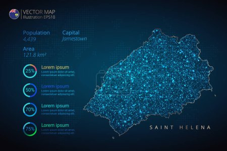 Illustration for Saint Helena map infographics vector template with abstract geometric mesh polygonal light concept on blue background. Template for diagram, graph, presentation and chart. Vector illustration eps 10. - Royalty Free Image