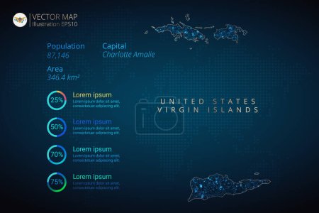 Illustration for United States Virgin Islands map infographics vector template with abstract geometric mesh polygonal light concept on blue background. Template for diagram, graph, presentation and chart. Vector illustration eps 10. - Royalty Free Image