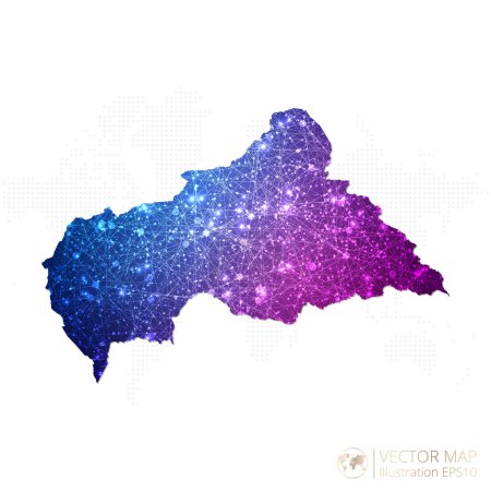 Ilustración de Mapa de República Centroafricana en wireframe geométrico azul con gradiente de estilo poligonal púrpura sobre fondo blanco. Ilustración vectorial Eps10. - Imagen libre de derechos