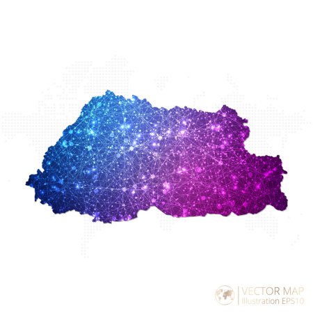 Illustration for Bhutan map in geometric wireframe blue with purple polygonal style gradient graphic on white background. Vector Illustration Eps10. - Royalty Free Image