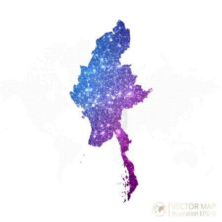 Illustration for Myanmar map in geometric wireframe blue with purple polygonal style gradient graphic on white background. Vector Illustration Eps10. - Royalty Free Image