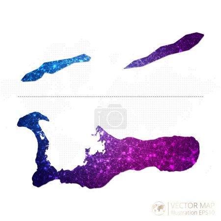Ilustración de Mapa de las Islas Caimán en wireframe geométrico azul con gradiente de estilo poligonal púrpura gráfico sobre fondo blanco. Ilustración vectorial Eps10. - Imagen libre de derechos