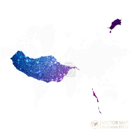 Ilustración de Mapa de Madeira en wireframe geométrico azul con gradiente de estilo poligonal púrpura sobre fondo blanco. Ilustración vectorial Eps10. - Imagen libre de derechos