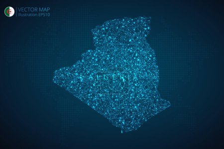 Ilustración de Argelia Mapa de diseño moderno con formas poligonales abstractas de malla de tecnología digital sobre fondo azul oscuro. Ilustración vectorial Eps 10. - Imagen libre de derechos