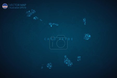 Ilustración de Cabo Verde Mapa de diseño moderno con formas poligonales abstractas de malla de tecnología digital sobre fondo azul oscuro. Ilustración vectorial Eps 10. - Imagen libre de derechos