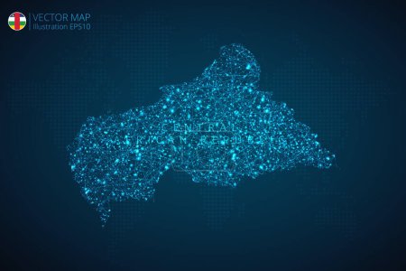 Ilustración de República Centroafricana Mapa de diseño moderno con formas poligonales abstractas de malla de tecnología digital sobre fondo azul oscuro. Ilustración vectorial Eps 10. - Imagen libre de derechos