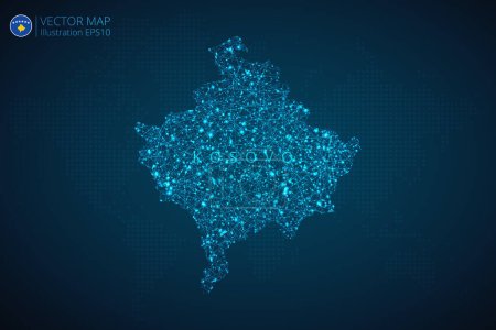 Téléchargez les illustrations : Kosovo Map design moderne avec technologie numérique abstraite maillage formes polygonales sur fond bleu foncé. Illustration vectorielle Eps 10. - en licence libre de droit