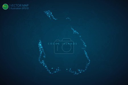 Ilustración de Islas Cocos Mapa de diseño moderno con formas poligonales abstractas de malla de tecnología digital sobre fondo azul oscuro. Ilustración vectorial Eps 10. - Imagen libre de derechos