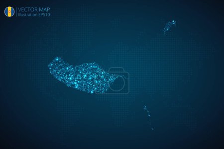 Ilustración de Madeira Map diseño moderno con formas poligonales abstractas de malla de tecnología digital sobre fondo azul oscuro. Ilustración vectorial Eps 10. - Imagen libre de derechos