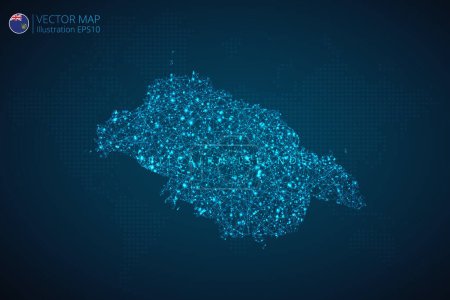 Ilustración de Islas Pitcairn Mapa de diseño moderno con formas poligonales abstractas de malla de tecnología digital sobre fondo azul oscuro. Ilustración vectorial Eps 10. - Imagen libre de derechos
