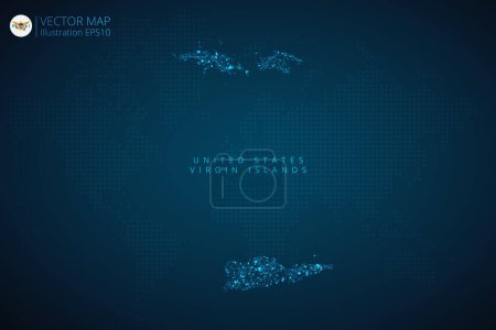 Ilustración de Islas Vírgenes de los Estados Unidos Mapa de diseño moderno con formas poligonales de malla de tecnología digital abstracta sobre fondo azul oscuro. Ilustración vectorial Eps 10. - Imagen libre de derechos