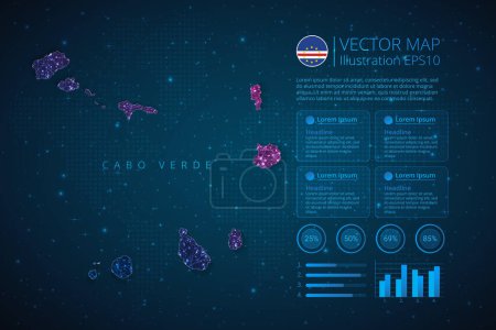 Illustration for Cape Verde map infographics template for diagram, graph, presentation and chart with abstract geometric mesh polygonal light concept on blue background. Vector illustration EPS10 - Royalty Free Image