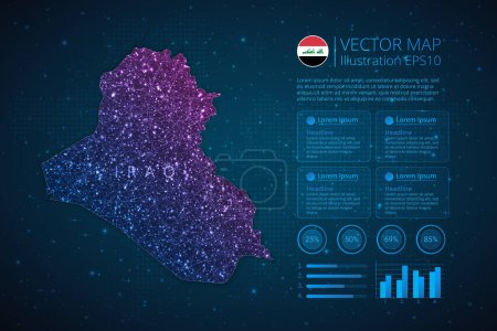 Ilustración de Plantilla de infografías de mapas de Irak para diagrama, gráfico, presentación y gráfico con concepto de luz poligonal de malla geométrica abstracta sobre fondo azul. Ilustración vectorial EPS10 - Imagen libre de derechos