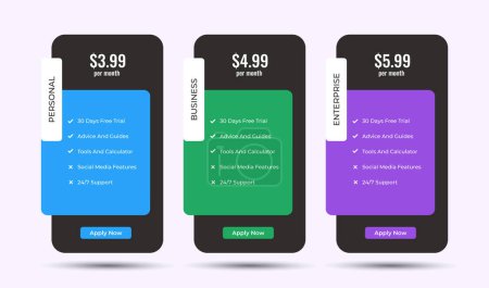 Photo for Modern pricing table design with colorful subscription plans, Hosting table banner, Colorful Pricing Table Design - Royalty Free Image