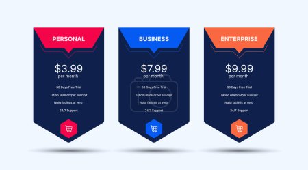 Photo for Modern pricing table design with colorful subscription plans, Hosting table banner, Colorful Pricing Table Design - Royalty Free Image
