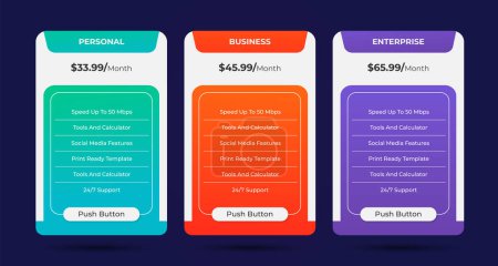 Photo for Colorful Pricing Table Design Templates for Websites and Applications, Vector Pricing table, infographic design - Royalty Free Image