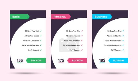 Photo for Pricing table design template for websites, Pricing table design, Hosting table banner - Royalty Free Image