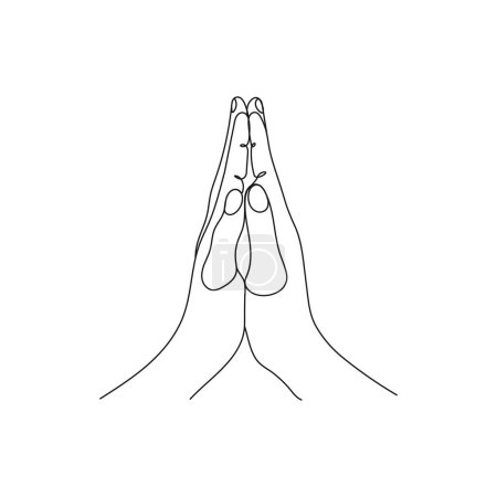 Ilustración de Un gesto de mano. Posición de oración, gratitud. Una línea de arte. Ilustración vectorial dibujada a mano. - Imagen libre de derechos