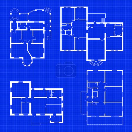 Illustration for Architectural set of ground floorplans blueprints. Vector floor plans. - Royalty Free Image
