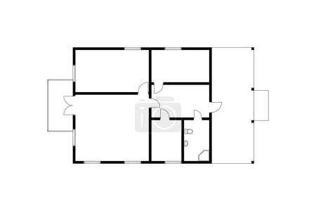 Plan d'étage noir d'un appartement moderne non meublé isolé sur fond blanc. Plan vectoriel maison de banlieue pour votre design. Intéressant projet architectural.