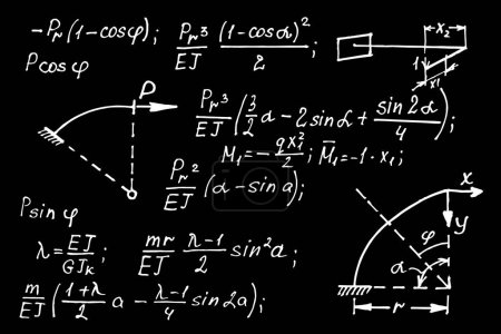 Ancienne éducation et formation scientifique. Géométrie théorie du droit et équation de formule mathématique sur tableau noir. Illustration vectorielle dessinée à la main.