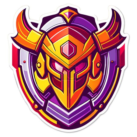 Illustration for Warhammer, Vector, White Background, Warrior head with sword and helmet. Vector illustration, the helmet of the knight in the form of a shield - Royalty Free Image