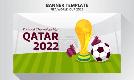 Illustration for Flat world footbal championship in qatar horizontal banner template - Royalty Free Image