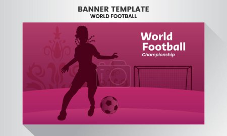 Illustration for Girl player football silhouette banner background world football championship purple theme - Royalty Free Image