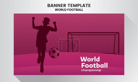 Illustration for Player football silhouette banner background world football championship purple theme - Royalty Free Image