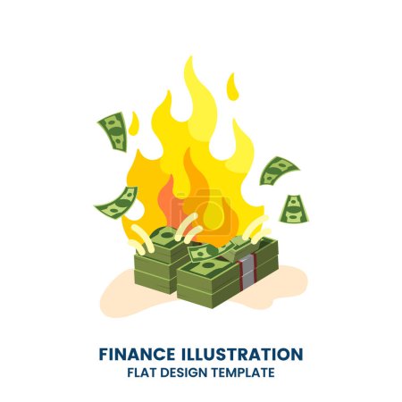 Illustration for Burning money, Bankruptcy, financial crisis and inflation concept. Wasting money. Finance vector illustration - Royalty Free Image