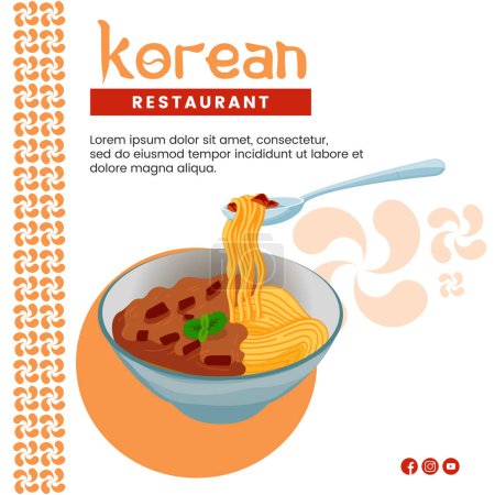 Asian food illustration design of Korean Food for presentation social media template