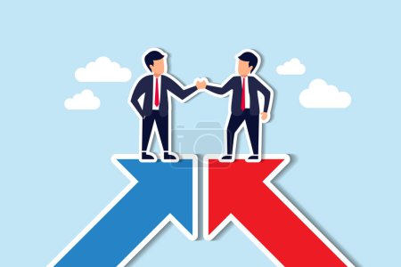 Illustration for Cooperation partnership, work together for success, team collaboration, agreement or negotiation, collaborate concept, businessmen handshake on growth arrow joining connection agree to work together. Paper Cut Style - Royalty Free Image