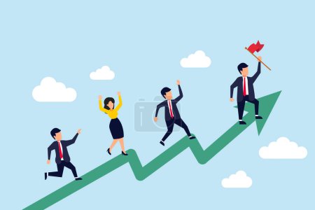 Illustration for Performance management, employee rating appraisal or review, career growth or plan for improvement, career development concept, businessman and woman employees running up performance graph and chart. - Royalty Free Image