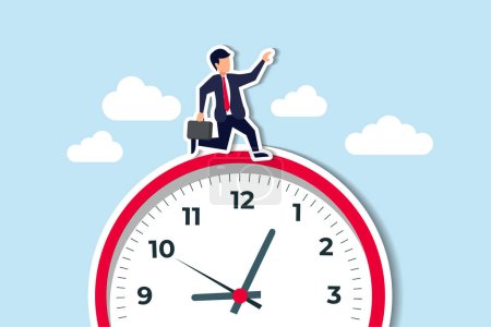 Illustration for Time run out, deadline or hurry to go to the office late, urgency or determination to finish work fast, stressed or anxiety to complete work concept, hurry businessman run fast on time run out clock. - Royalty Free Image