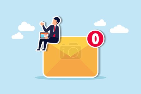 Ilustración de Email management, handle many emails or manage to reply all emails, efficiency or productive way, prioritize or categorize information concept, businessman work with computer laptop on email envelope. - Imagen libre de derechos