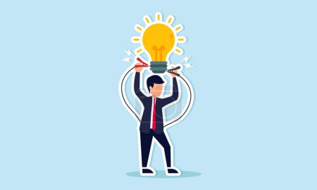 Kickstart new business idea with problem solving knowledge and creative solutions concept, businessman connect electricity to lightbulb idea to lit up bright metaphor of solution idea.