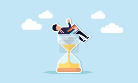 Illustration for Racing against deadline, project nears completion, time management crucial for timely delivery, concept of Focused businessman works within hourglass timer, mindful of time ticking down - Royalty Free Image