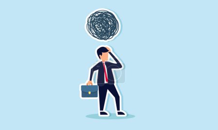 Overwhelmed office worker stressed from workload, frustrations, and paranoia, concept of Anxious, frustrated businessman overwhelmed by busy lines of stress