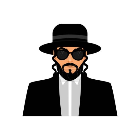 Illustration for Hebrew Man with Side-locks Dressed in Black Suit Vector Illustration - Royalty Free Image