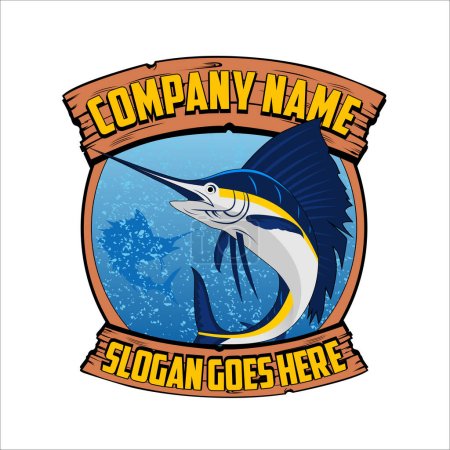 Logo de Marlin azul. Marlin azul único y fresco Vector y plantilla de logotipo. ideal para utilizar a su actividad de pesca de marlin azul.