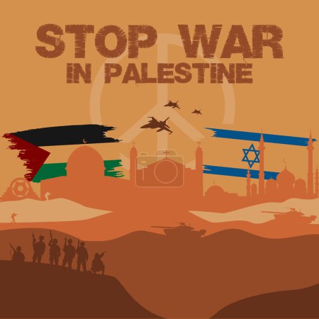 Ilustración de Israel vs Palestina Guerra. Conflicto Israel-Palestina - Imagen libre de derechos